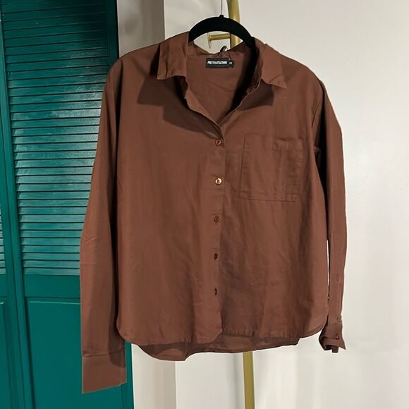 Pretty Little Thing NWT Elegant Brown Women's Button up Top - M - Picture 2 of 8
